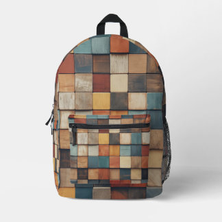 Mochila Impresa Patrón de bloques de madera rústicos y coloridos