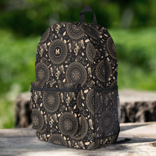 Mochila Impresa Patrón de Boho Nativo de Catcher de Sueños Negros 