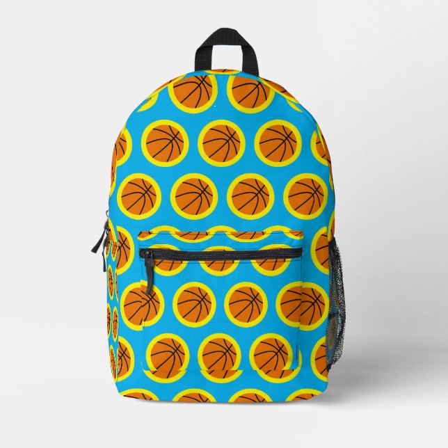 Mochila Impresa Patrón de bola de baloncesto Azul Amarillo Negrita (Anverso)