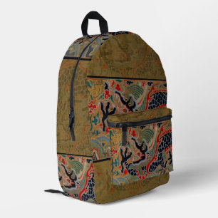Mochila Impresa Patrón de bordado en seda de dragón chino antiguo