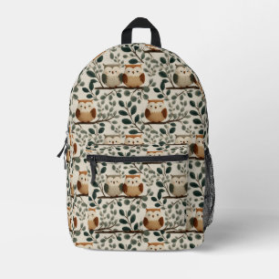 Mochila Impresa Patrón de búho y hoja de bosque