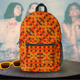Mochila Impresa Patrón de Burbujas Retro Groovy 60's 70's Nombre P