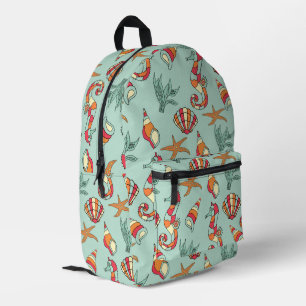 Mochila Impresa Patrón de caballitos de mar Verde azulado