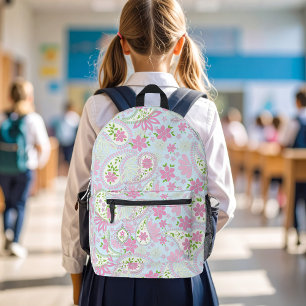 Mochila Impresa Patrón de cachemira azul chic rosa lindo