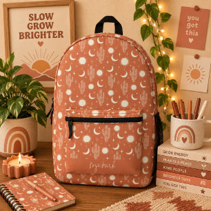 Mochila Impresa Patrón de cactus blanco