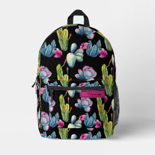 Mochila Impresa Patrón de cactus de flor silvestre exótica acuarel