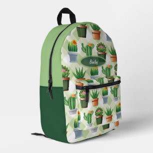 Mochila Impresa Patrón de Cactus de Gingham Verde