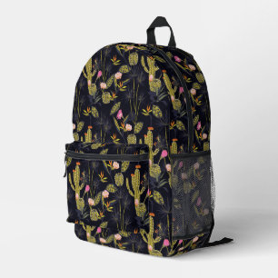 Mochila Impresa Patrón de cactus de verano oscuro