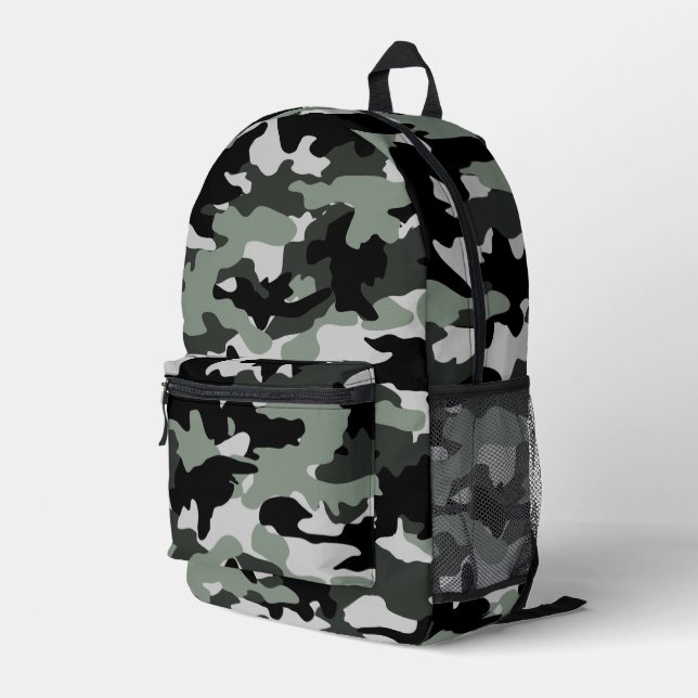 Mochila Impresa Patrón de camo negro y gris claro para los hombres (Esquina derecha trasera )