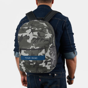 Mochila Impresa Patrón de camuflaje gris, tu nombre, Personaliza
