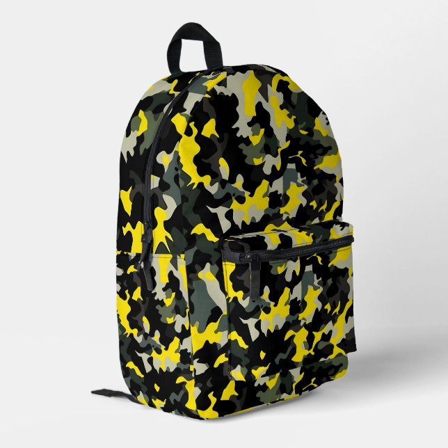 Mochila Impresa Patrón de camuflaje negro y amarillo (Esquina izquierda trasera)