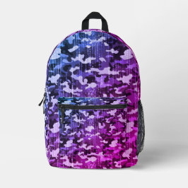 Mochila Impresa Patrón de camuflaje rosa azul neón