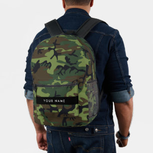 Mochila Impresa Patrón de camuflaje verde, nombre, personalización