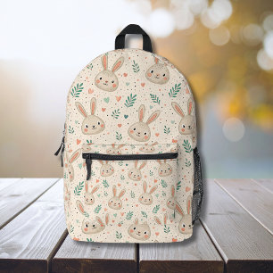 Mochila Impresa Patrón de caras de conejito diminuto vintage con r