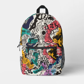 Mochila Impresa Patrón de caras de dibujos animados surrealistas c