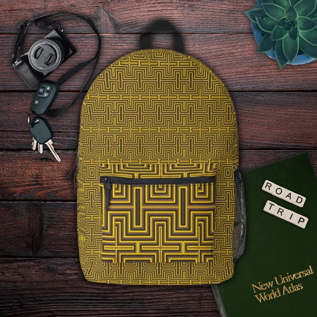 Mochila Impresa Patrón de circuito de laberinto geométrico amarill (Subido por el creador)