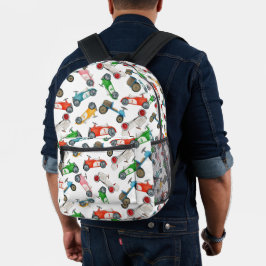 Mochila Impresa Patrón de coche de carreras vintage
