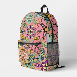 Mochila Impresa Patrón de colores de flor retro de temporada de pr