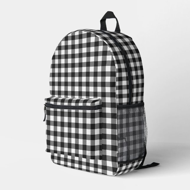 Mochila Impresa Patrón de comprobación de búfalo con placa negra (Esquina derecha trasera )