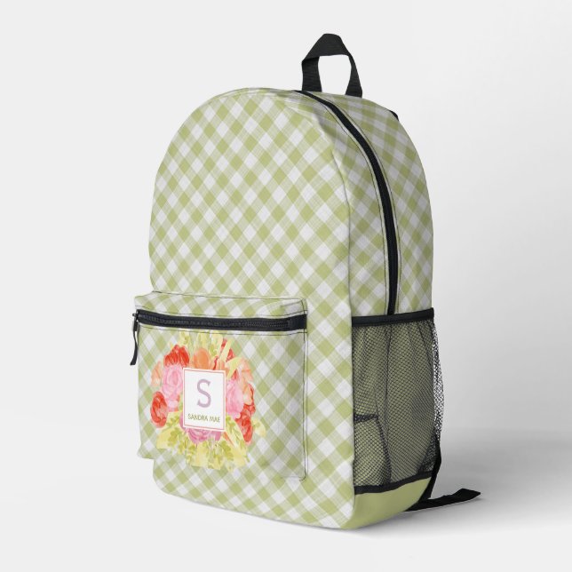 Mochila Impresa Patrón de comprobación de Gingham verde de la prim (Esquina derecha trasera )