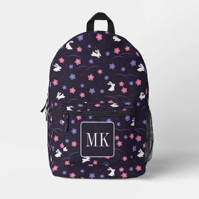 Mochila Impresa Patrón de Conejo Conejo Conejo Conejo Cuto Monogra (Anverso)