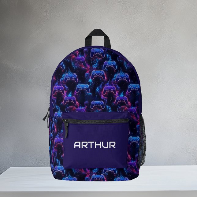 Mochila Impresa Patrón de controlador de juegos de neón personaliz (Subido por el creador)