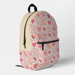Mochila Impresa Patrón de Corazón de Parche y Raya