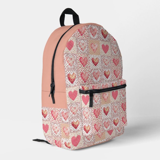 Mochila Impresa Patrón de corazón de patchwork y rayas (Esquina izquierda trasera)