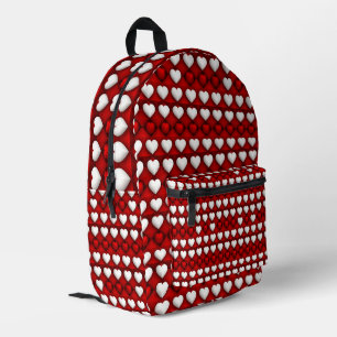 Mochila Impresa Patrón de corazón rojo y blanco