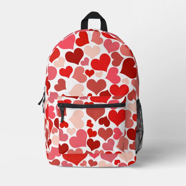 Mochila Impresa Patrón De Corazones, Corazones Rojos, Amor (Anverso)