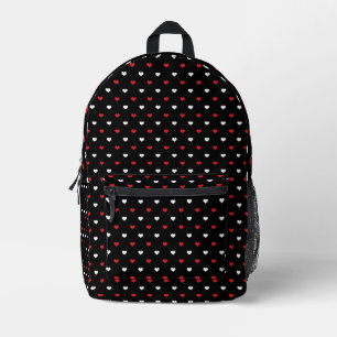 Mochila Impresa Patrón de Corazones Pequeños Rojos y Blancos con F