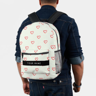 Mochila Impresa Patrón de corazones rojos, amor, tu nombre, person