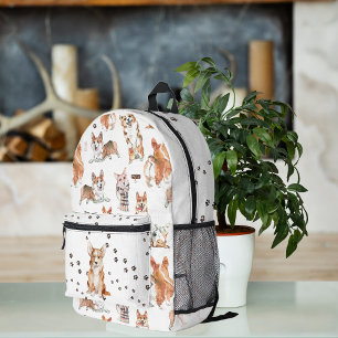 Mochila Impresa Patrón de Corgi de Acuarela Monograma Lindo
