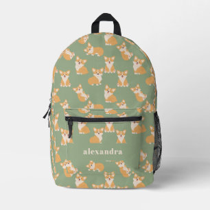 Mochila Impresa Patrón de Corgi Pembroke Verde para Amante de Perr