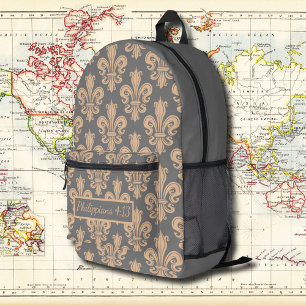 Mochila Impresa Patrón de cosecha de medallón gris con verso bíbli