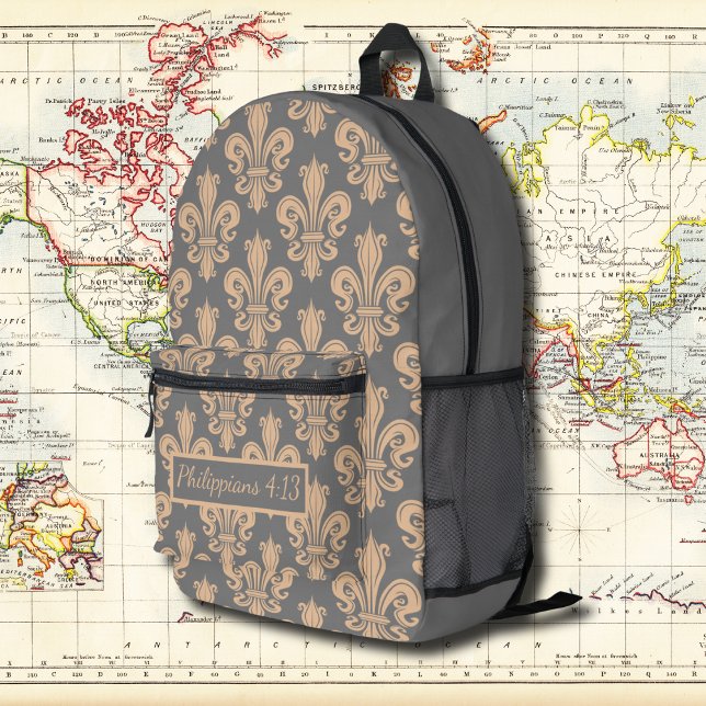 Mochila Impresa Patrón de cosecha de medallón gris con verso bíbli (Subido por el creador)