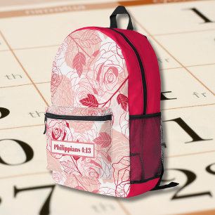 Mochila Impresa Patrón de cosecha floral de color rosa caliente co