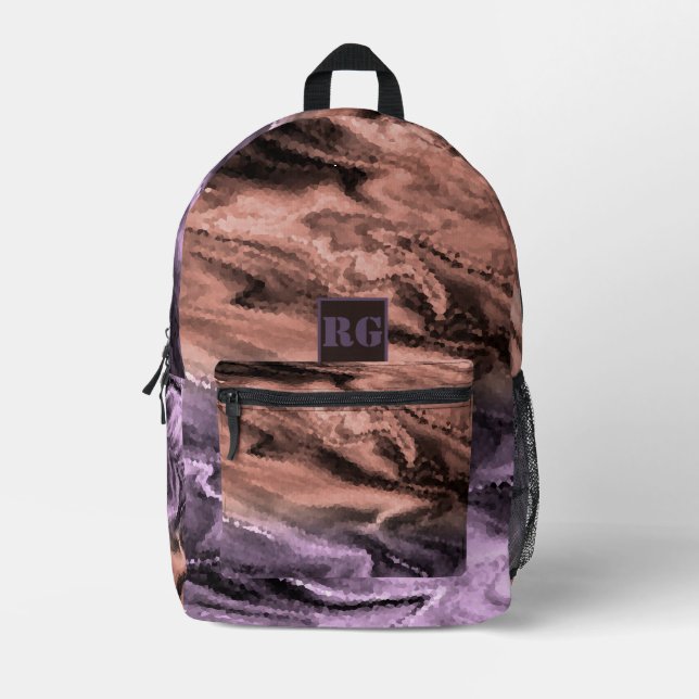 Mochila Impresa Patrón de cristal negro y marrón y beige (Anverso)