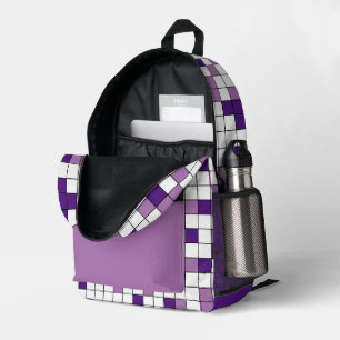 Mochila Impresa Patrón de cuadrícula geométrica de lavanda púrpura