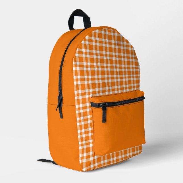 Mochila Impresa Patrón de Cuadro Escocés Naranja Blanco (Esquina izquierda trasera)