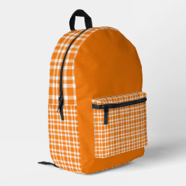 Mochila Impresa Patrón de Cuadro Escocés Naranja Blanco