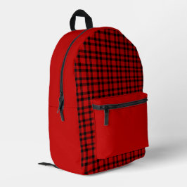 Mochila Impresa Patrón de Cuadro Escocés Rojo Negro