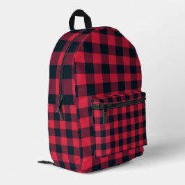 Mochila Impresa Patrón de Cuadro Escocés Rojo y Negro