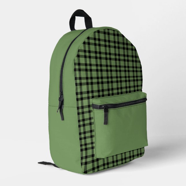 Mochila Impresa Patrón de Cuadro Verde Negro (Esquina izquierda trasera)