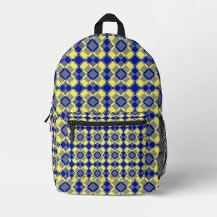 Mochila Impresa Patrón de cuadros argyle azul amarillo