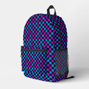 Mochila Impresa Patrón de cuadros azul, morado y negro