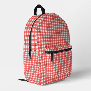 Mochila Impresa Patrón de cuadros de cuadros rojos y blancos