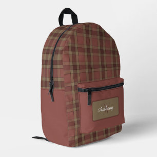 Mochila Impresa Patrón de Cuadros en Óxido y Beige - Personalizado