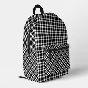 Mochila Impresa Patrón de Cuadros Negro Blanco