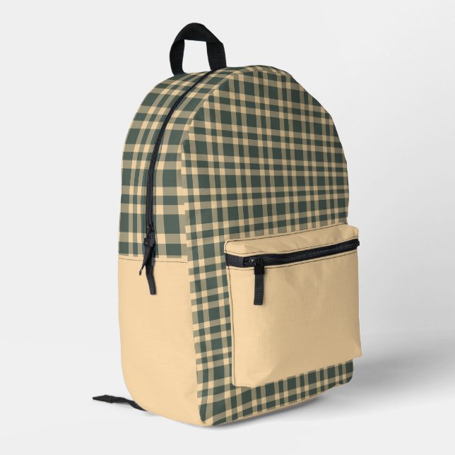 Mochila Impresa Patrón de Cuadros Verde Amarillo (Esquina izquierda trasera)